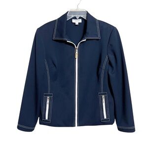 St. John Sport Womens Vintage Zip Front Jacket M Blue Nautical Quiet Luxury